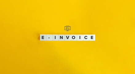 E-invoice banner and icon. Block letters on bright orange background. Minimal aesthetics.