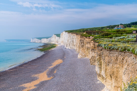 A view along the beach at the Birling Gap, UK in early summer