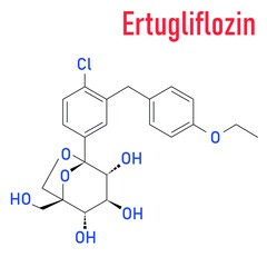 Ertugliflozin diabetes drug molecule. Skeletal formula.
