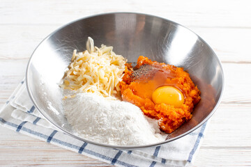 Pumpkin dough for making pumpkin gnocchi. Step by step