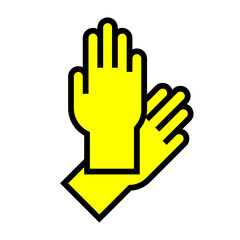 A hand in a glove is cleaning the house. Removes dust from surfaces. Flat illustration icon