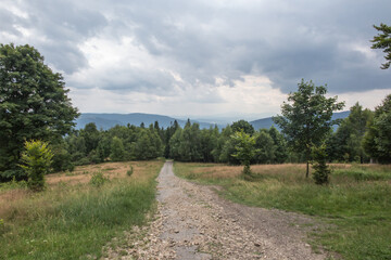 Fototapeta na wymiar Landscape in the region of Beskid Maly, from the top of Hrobacza Laka in Poland,