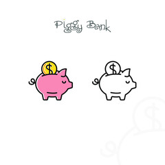 Vector icon linear and color. Piggy bank. 