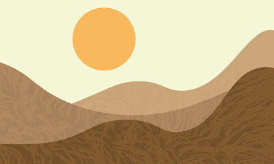 Mid century modern wall art. Desert hills sunset scenery.