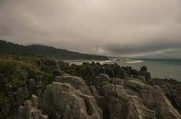 cloudy day at the pancake rocks in newzealnd