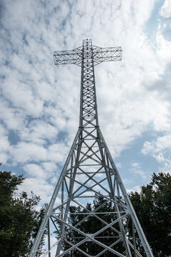 The cross on the top of Hrobacza Laka in the Maly Beskids in Poland