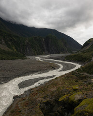 rivers at the end of a glacier in New Zealand