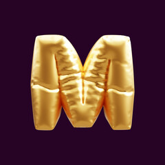 Golden capital m letter balloon 3d illustration. 3d illustration of golden capital m letter balloon.
