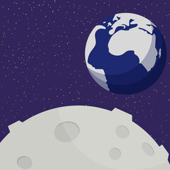 Moon and Earth. Solar system, space. Flat vector illustration