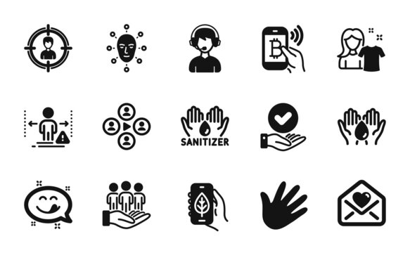 Vector set of Ecology app, Video conference and Love letter icons simple set. Bitcoin pay, Social distance and Approved checkbox icons. Yummy smile, Safe water and Hand signs. Vector