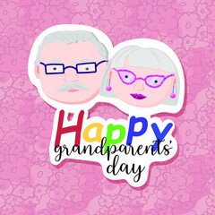 Abstract background to the day of grandparents. Sticker effect. Happy grandparents day greeting card vector illustration. Cute cartoon grandmother and grandfather.