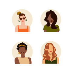 Set of portraits of women of different gender and age.illustration