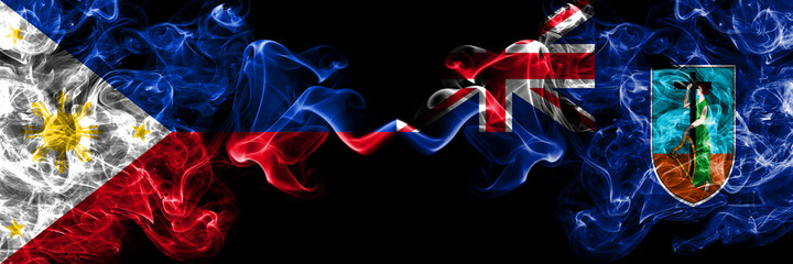 Philippines, Filipino vs British, Britain Montserrat smoke flags side by side.