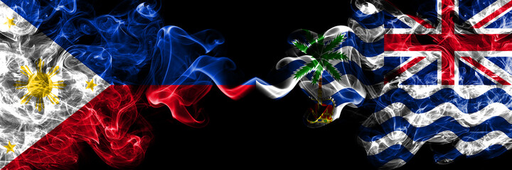 Philippines, Filipino vs British, Britain, Indian Ocean Territory smoke flags side by side.