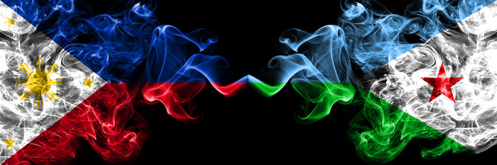 Philippines, Filipino vs Djibouti, Djiboutian smoke flags side by side.