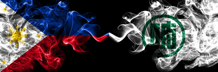 Philippines, Filipino vs Japan, Japanese, Gifu Prefecture smoke flags side by side.