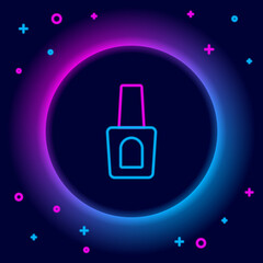 Glowing neon line Bottle of nail polish icon isolated on black background. Colorful outline concept. Vector