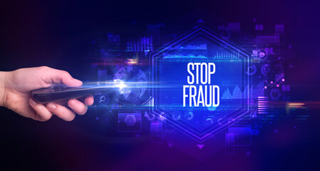 hand holding wireless peripheral, cyber security concept