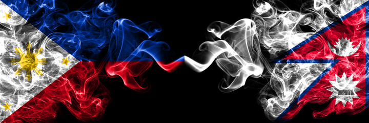 Philippines, Filipino vs Nepal, Nepali, Nepalese smoke flags side by side.