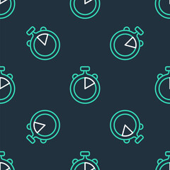 Line Stopwatch icon isolated seamless pattern on black background. Time timer sign. Chronometer sign. Vector