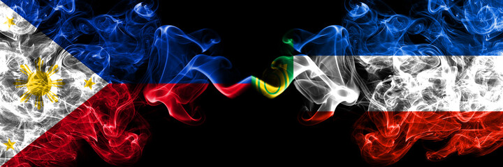 Philippines, Filipino vs Russia, Russian, Khakassia smoke flags side by side.