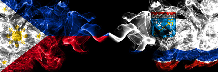 Philippines, Filipino vs Russia, Russian, Leningrad Oblast smoke flags side by side.