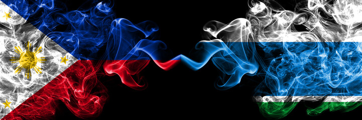 Philippines, Filipino vs Russia, Russian, Sverdlovsk Oblast smoke flags side by side.