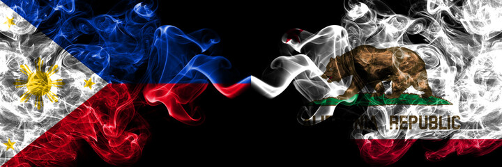 Philippines, Filipino vs United States of America, America, US, USA, American, California, Californian smoke flags side by side.