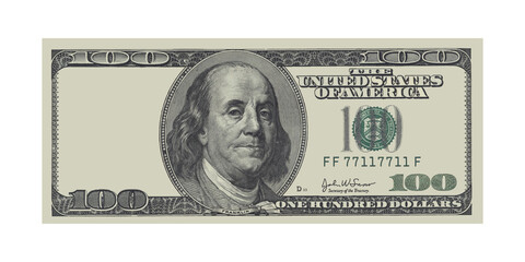 Highly detailed one hundred dollars USA bill mockup with empty left side - obrazy, fototapety, plakaty