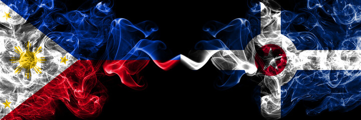 Philippines, Filipino vs United States of America, America, US, USA, American, Indianapolis, Indiana smoke flags side by side.