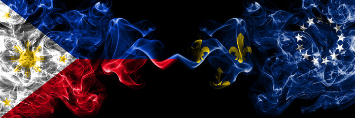 Philippines, Filipino vs United States of America, America, US, USA, American, Louisville, Kentucky smoke flags side by side.