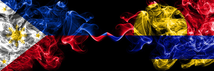 Philippines, Filipino vs United States of America, America, US, USA, American, Palmyra Atoll smoke flags side by side.