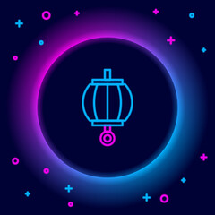 Glowing neon line Korean paper lantern icon isolated on black background. Colorful outline concept. Vector