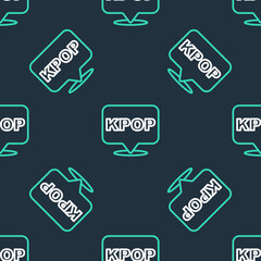 Line K-pop icon isolated seamless pattern on black background. Korean popular music style. Vector