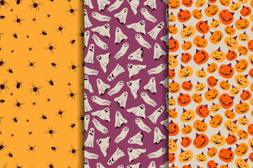 3 different halloween vector seamless patterns. Endless texture can be used for wallpaper, pattern fills, web page,background,surface