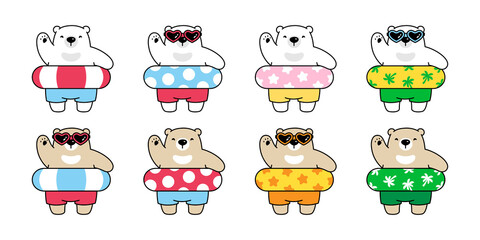 Bear vector polar bear icon swimming ring pool cartoon character logo teddy summer ocean doodle symbol illustration design