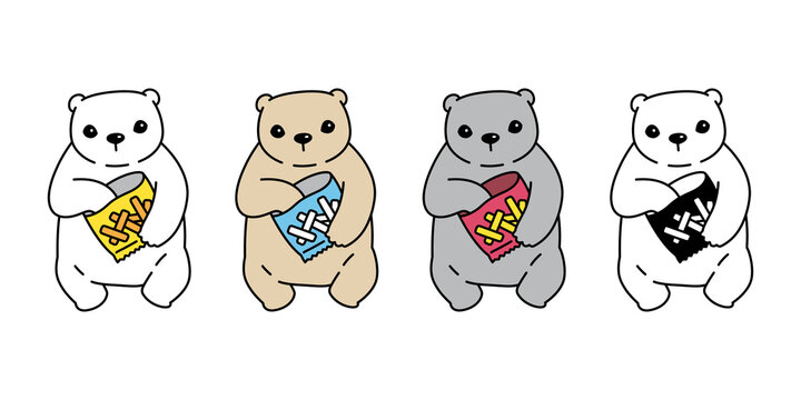 Bear vector polar bear icon eating snack logo ribbon tattoo stamp teddy cartoon character symbol doodle illustration design