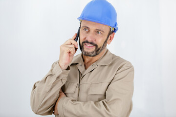 a construction worker using smartphone