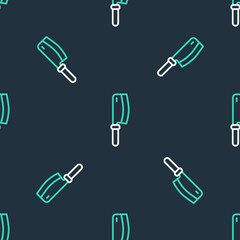 Line Meat chopper icon isolated seamless pattern on black background. Kitchen knife for meat. Butcher knife. Vector