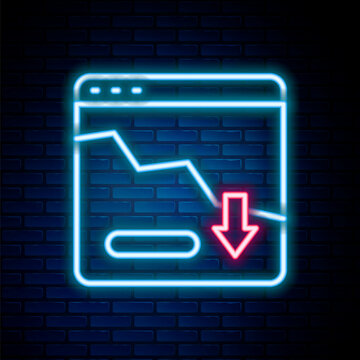 Glowing neon line Financial growth decrease icon isolated on brick wall background. Increasing revenue. Colorful outline concept. Vector
