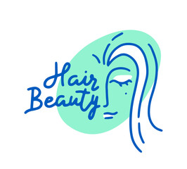 Hair Beauty Salon Logo with Female Face and Green Oval, Isolated Label for Barbershop, Women Parlor, Haircut Service
