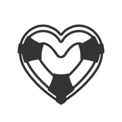 Simple silhouette of a lifebuoy in the shape of a heart isolated on a white background. Vector illustration