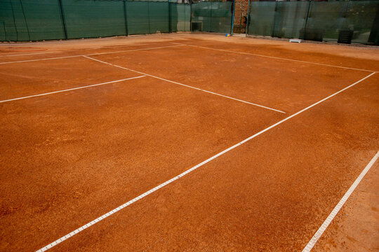 Half of the tennis hard court. Lines on the tennis court