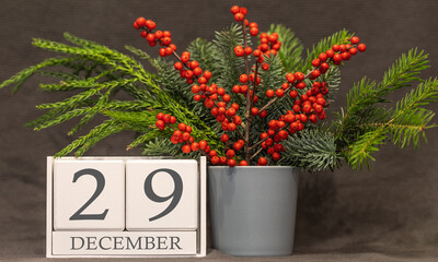 Memory and important date December 29, desk calendar - winter season.