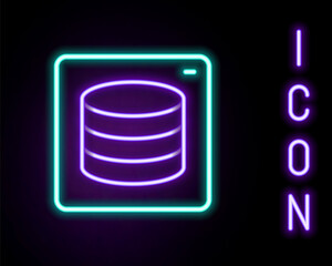 Glowing neon line Server, Data, Web Hosting icon isolated on black background. Colorful outline concept. Vector