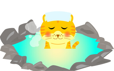 かわいい温泉に入る虎