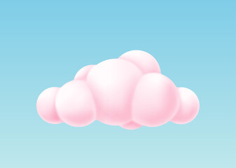 Pink bubble cloud isolated on blue background. 3d render sky or decoration element design
