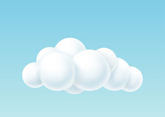 3d cloud with round white bubbles shape. Fluffy soft cloudscape heaven isolated on white background