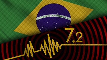 Brazil Wavy Fabric Flag, 7.2 Earthquake, Breaking News, Disaster Concept, 3D Illustration