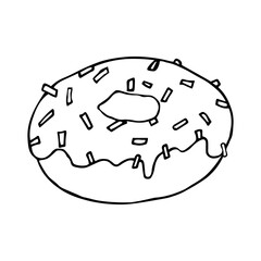 Donut doodles. Hand drawn vector illustration. Donut isolated on white background. Line art.